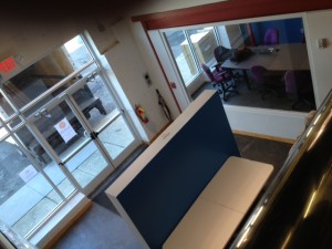 from upstairs