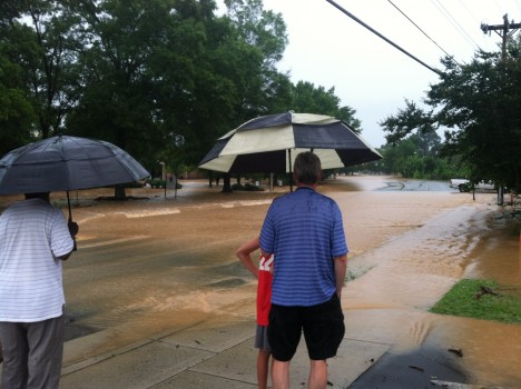 Flooding at Estes/University Mall; Photo by Rachel Nash