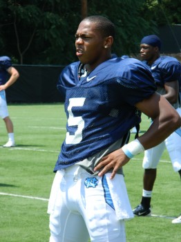 UNC Football- TJ Thorpe at practice warming up
