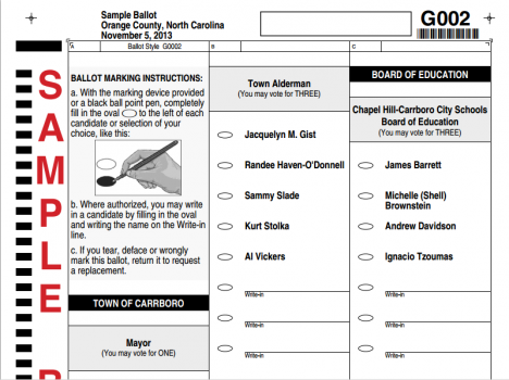 2013 Carrboro Sample Ballot