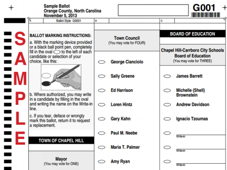 2013 Chapel Hill sample ballot