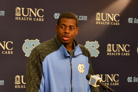 UNC senior Kareem Martin addresses the media after the game.