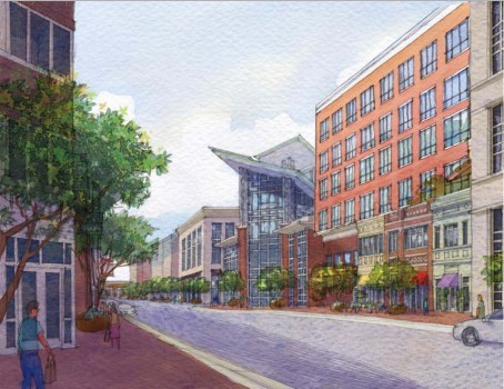 Artist's rendering of an Obey Creek streetscape.