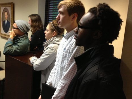 Claybren, others, look onto UNC Board of Governors meeting; Photo by Rachel Nash